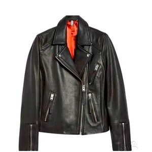 Topshop black real leather motto jacket
